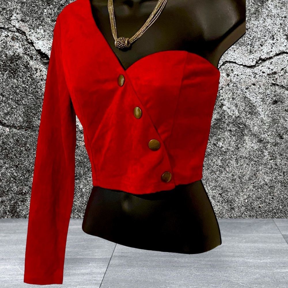 Women’s one shoulder red suede crop top NWT size S | evening wear | Hello Nite - Picture 2 of 7